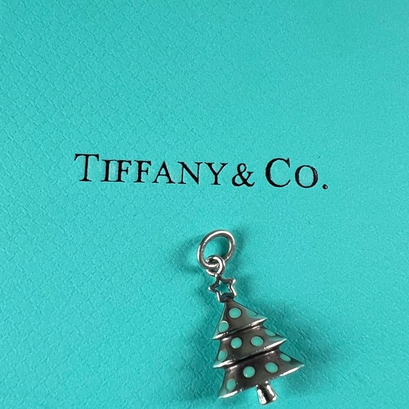 VERY RARE Tiffany & Co. Christmas Tree Blue Enamel Pendant Charm Necklace AG925 - Picture 3 of 7
